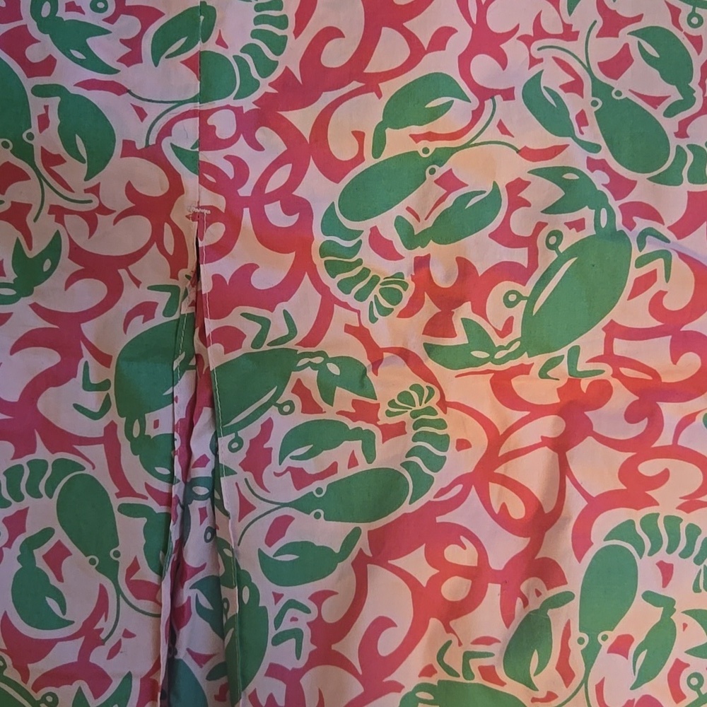 NWOT L.L. Bean Pink and Green A-Line Skirt Lobster And Crab Print - Picture 2 of 4